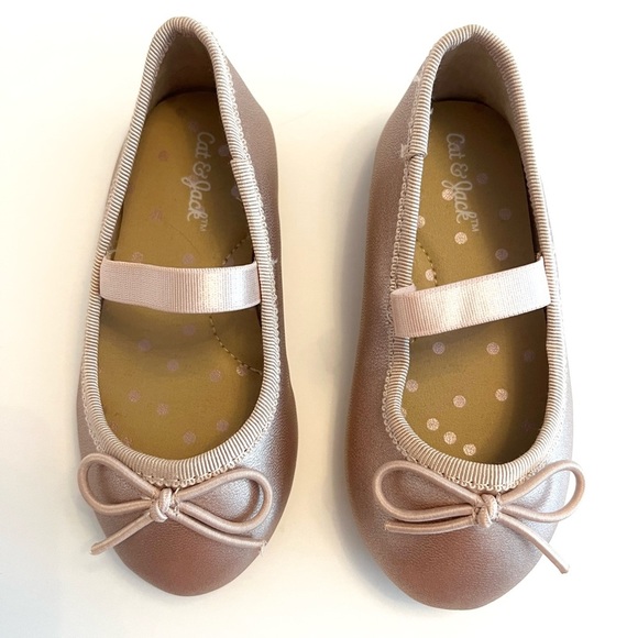 Cat & Jack Kids Blush Pink Ballet Flats with Strap & Bow Baby Girl Size 5T - Picture 7 of 9